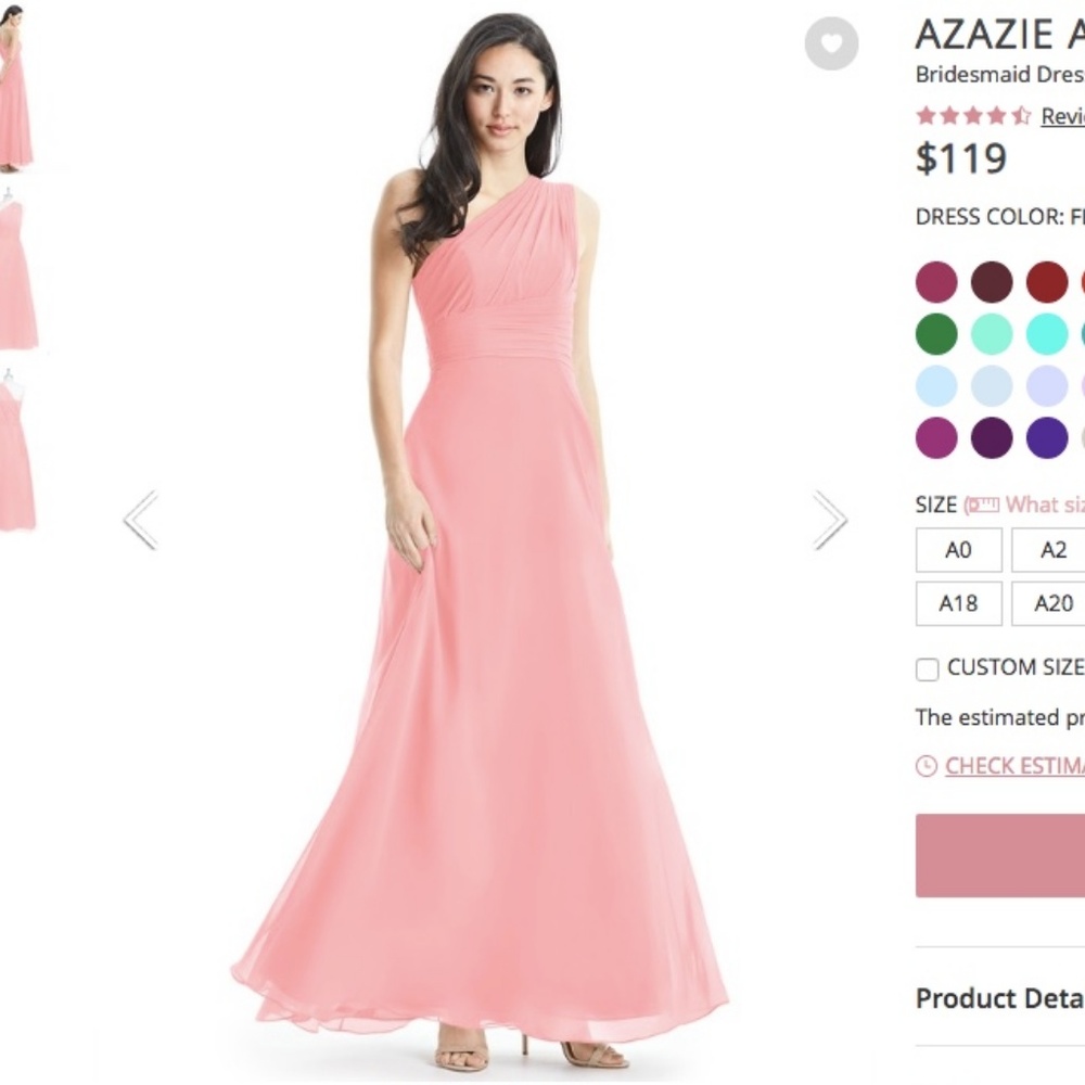 Azazie Ashley Bridesmaid Dress, Flamingo, size 0/2